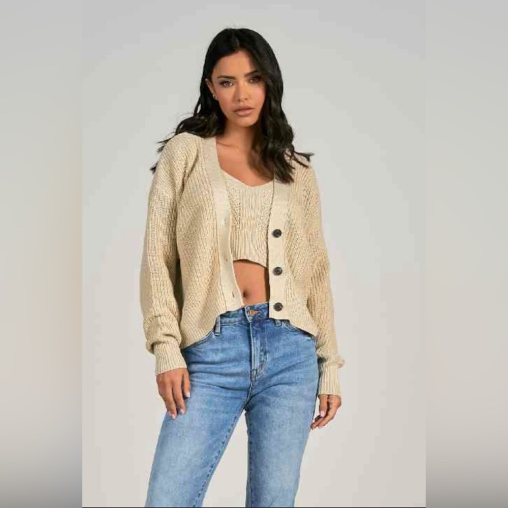 Moon & Madison Women’s Sz Small Sweater Beige Brown Buttons Cardigan NWT